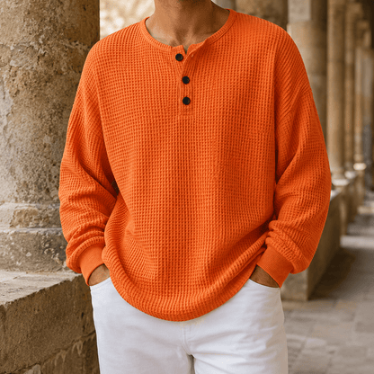 Waffle Knit Henley Sweater Relaxed Fit - Harren Cole