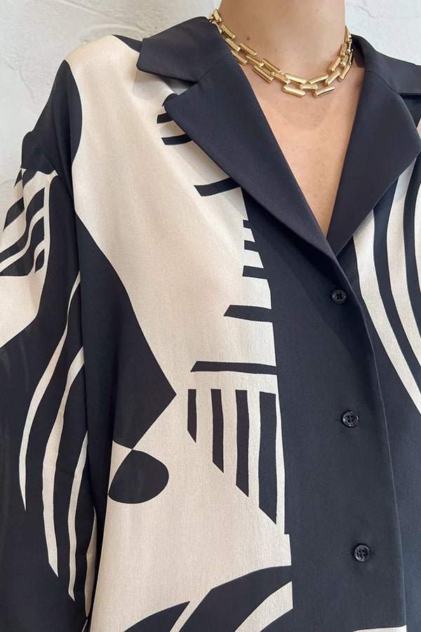 Weekend Escape bedruckte drapierte Bluse mit kontrastierender Einfassung - Livezo