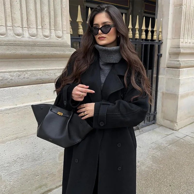 Wendbarer Maximantel mit Gürtel und Reverskragen - Livezo