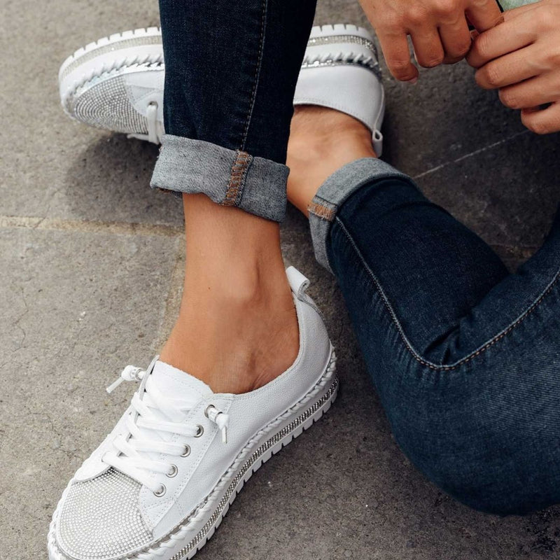 Zeitlose Diamant Silber Leder Sneakers - Livezo