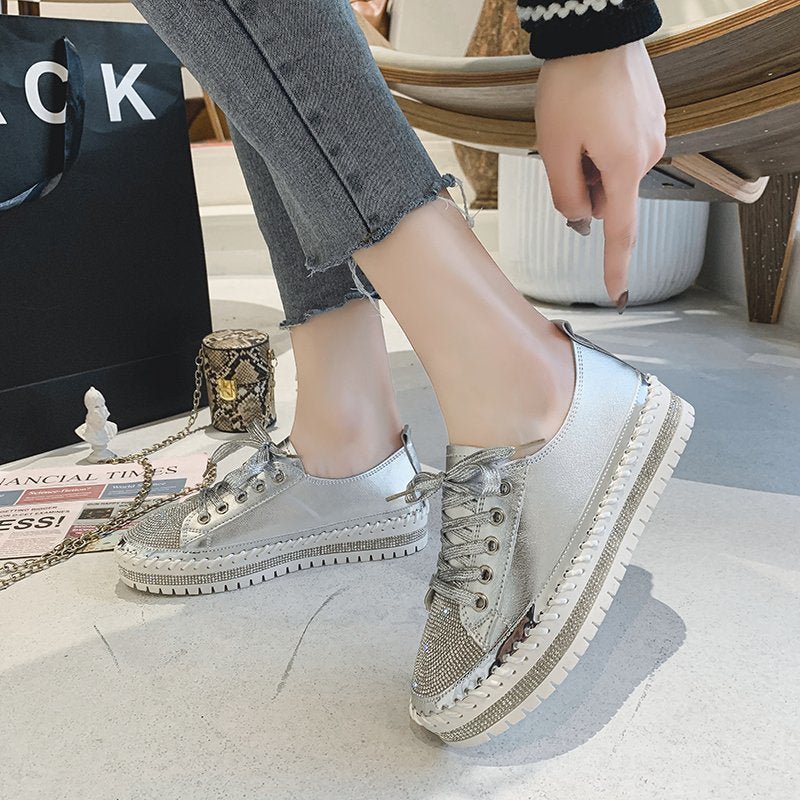 Zeitlose Diamant Silber Leder Sneakers - Livezo
