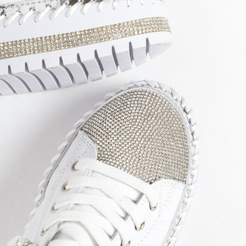Zeitlose Diamant Silber Leder Sneakers - Livezo