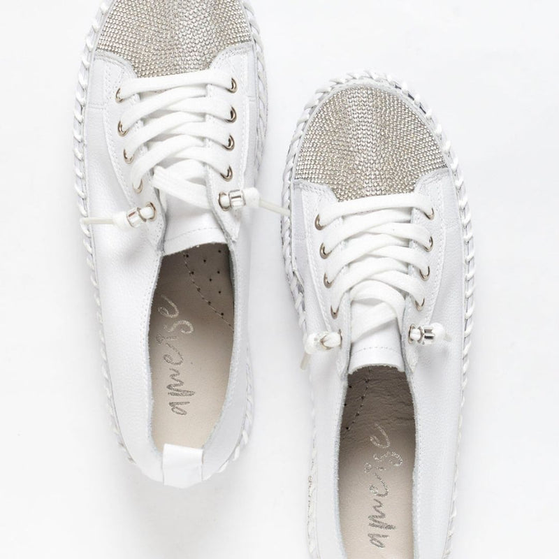 Zeitlose Diamant Silber Leder Sneakers - Livezo
