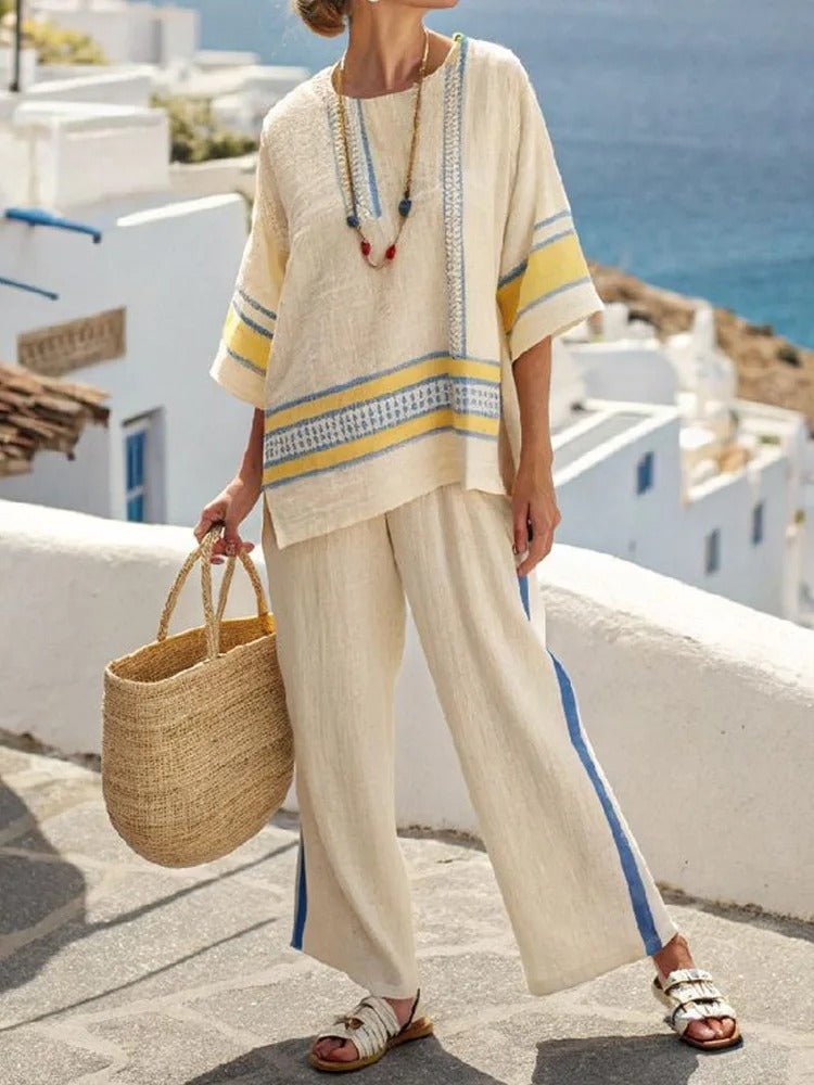 Zweiteiler aus Baumwolle & Leinen mit Streifenmuster - Livezo