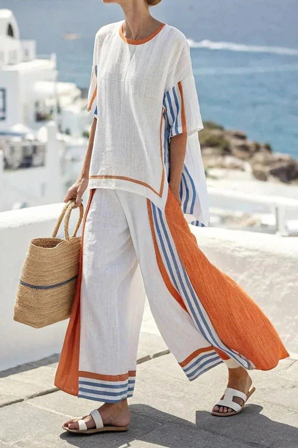 Zweiteiler aus Baumwolle & Leinen mit Streifenmuster - Livezo