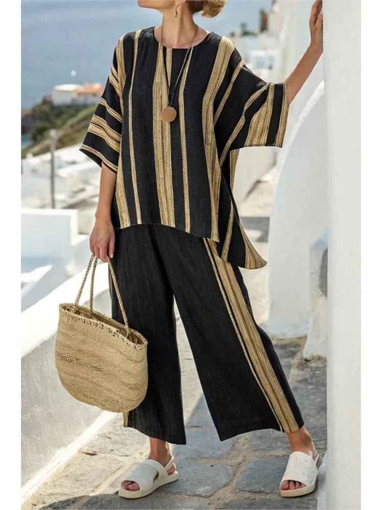 Zweiteiler aus Baumwolle & Leinen mit Streifenmuster - Livezo