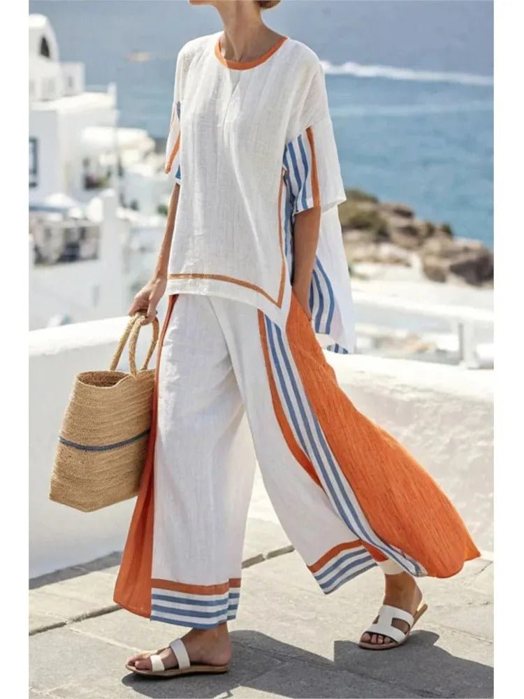 Zweiteiler aus Baumwolle & Leinen mit Streifenmuster - Livezo