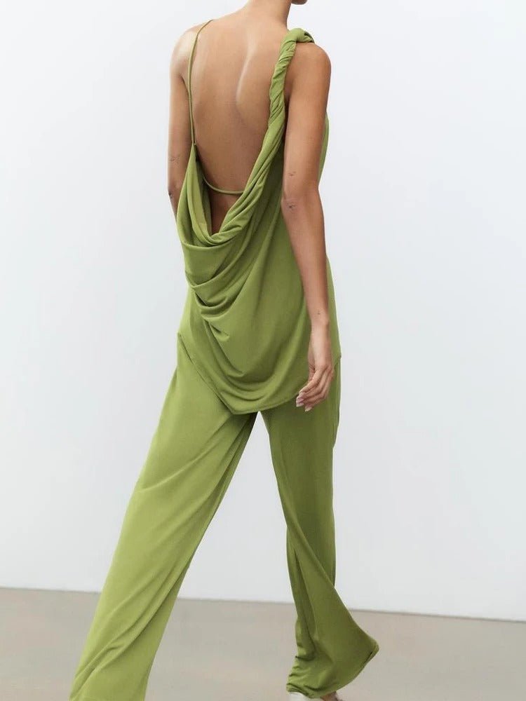 Zweiteiliger Hosenanzug mit Faltendetail und weitem Bein - Livezo