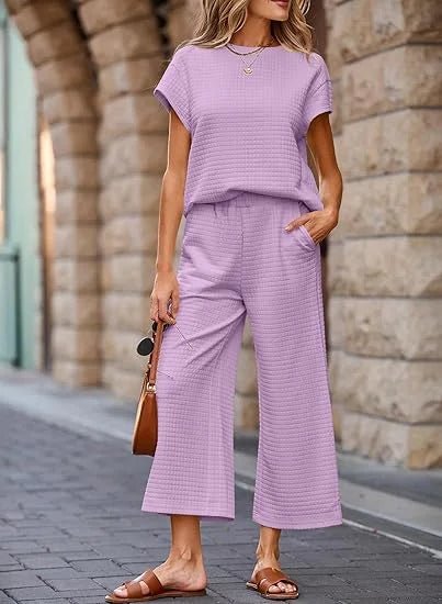 Zweiteiliges Lounge - Set aus Strukturstoff mit weitem Bein - Livezo