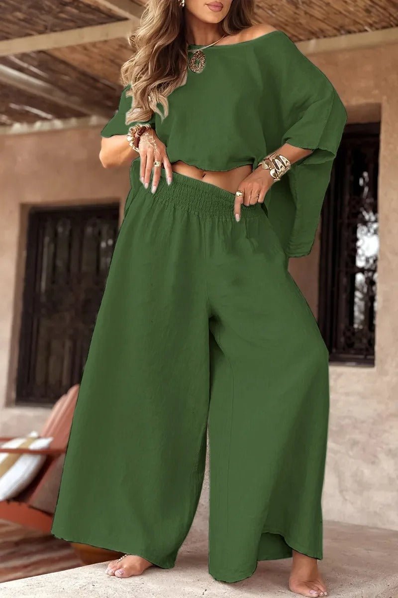 Zweiteiliges Off - Shoulder Set mit weitem Bein für den Sommer - Livezo